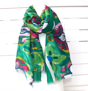 Großer Schal Damen bunt Sommer grün pink Blumen - Bild 1 von 2