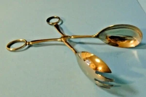 Silver Plated Salad Tongs. Fork Spoon Scissor Salad Grabber. - Picture 1 of 4