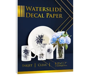 Inkjet CLEAR Waterslide Papier na kalkomanię 20 arkuszy A4 Transfer zjeżdżalni 8,3x11,7 - Zdjęcie 1 z 9