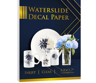 Inkjet CLEAR Waterslide Decal Paper 20 Sheets A4 Water Slide Transfer 8.3x11.7 - Image 1 of 4