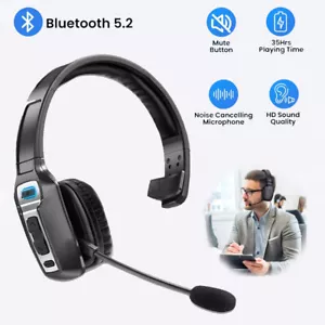 Trucker Bluetooth 5.2 Wireless Headset With Noise Cancelling Mic For Phones PC - Picture 1 of 18