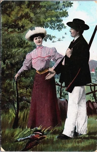 Postal victoriana de mujer y hombre romance en el parque B170 - Imagen 1 de 2