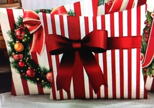 Christmas Red & White Stripe Throw Pillow Covers Bow & Wreath 18"x 18" Set of 2 - Picture 1 of 10