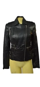Bebe Chaqueta Abrigo Moto Midtown Claire Cuero Bomber Negro XS $249 203651 - Imagen 1 de 7