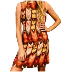Tory Burch Linen Ikat Print Dress Size 12 Sheath Sleeveless Metallic Thread - Picture 1 of 9