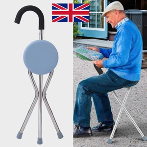 Disability Medical Aid Folding Seat Cane Resting Stool Walking Stick Chair UK - Picture 1 of 12