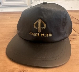 Vtg Alberta Pacific Railroad Black Leather Strapback Hat - Picture 1 of 6