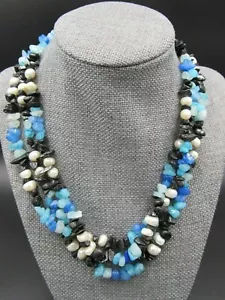 Handmade Beaded Strand Necklace No Clasp 54"- Jasper + Quartzite + F.Water Pearl - Picture 1 of 5