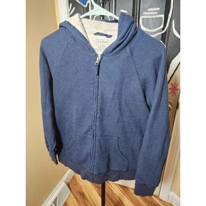 LL Bean Hooded Airlight Knit Ribbed Fleece Full Zip Blue Jacket Women’s Small - Picture 1 of 7