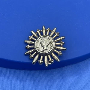 Vintage Roman Coin Brooch Sunburst Gold Tone Cameo Style Medallion Pin 1.25” - Picture 1 of 7