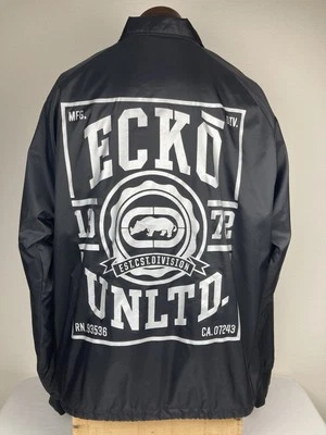 ECKO UNLTD COACHES JACKET BLACK SPELLOUT SNAP BUTTONS LINED MENS XXL Y2K RARE! - Image 1 of 4