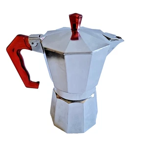 Pezzetti Silber Ton Herdplatte Espressokocher Rot Plexiglas Griff Italien 1 Tasse PEZZ - Bild 1 von 8