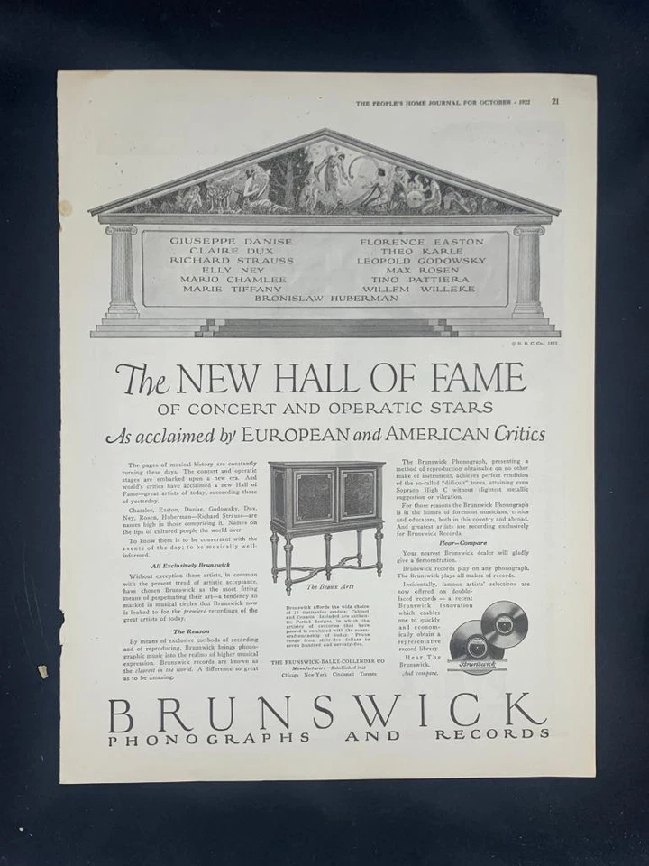 Anúncio de revista* - 1922 - Fonógrafos Brunswick - (#2) - Imagem 1 de 1