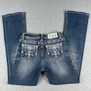 Grace In LA Bootcut Jean Women 27x31 Blue Denim Rhines Embroid Aztec Whisk Jewel - Picture 1 of 10