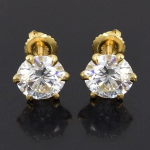 2 Ct Certified White Diamond Solitaire Studs, Yellow Gold Finish-Great Sparkle. - Picture 1 of 8
