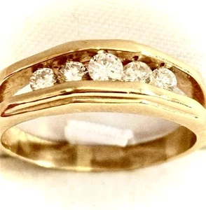 Mens 14K Yellow Gold 5 Natural Diamond 3/4 Carat Domed Wedding Band Ring H SI1 - Picture 1 of 9