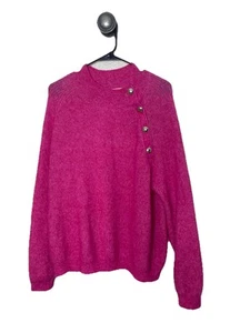La Maille Sezane Size L Sweater Pink Gold Buttons Super Kid Mohair Wool - Picture 1 of 10
