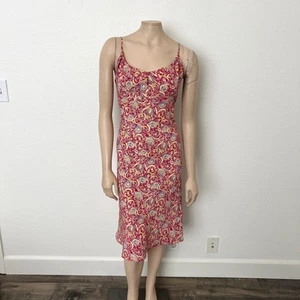 Vintage Y2K Express Gr. Medium M rot Paisley Print Tie Back Midi Schlupfkleid 90er - Bild 1 von 9