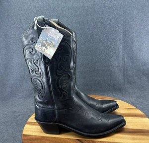 OLD WEST Cowboy Boots Womens Stitching Leather Insole Black LF1579 US Size 10B - Picture 1 of 10
