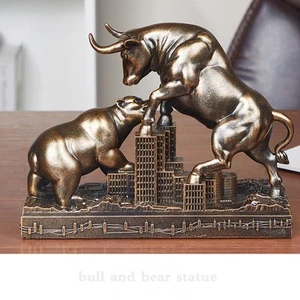 Bull and Bear Statue Wall Street Bull Statue - Ideal Stock Market Gift for Me... - Picture 1 of 6