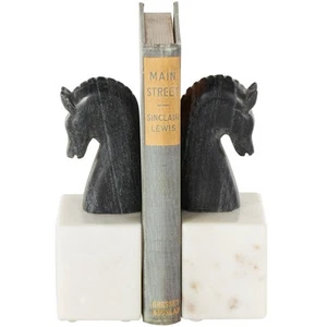 Marble Horse Distressed Decorative Bookends with White Block - Picture 1 of 5