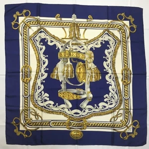 Sciarpa seta HERMES BRIDE DE COUR Carre 90 blu con etichette senza scatola usata dal Giappone 10K - Foto 1 di 5