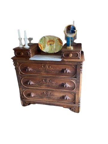 Antique Victorian Three-Drawer Vanity Chest with Marble Top Circa 1880 Cover