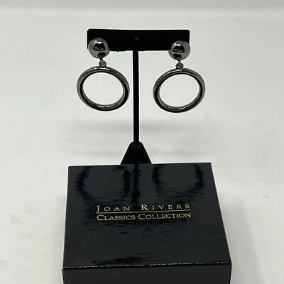 NUEVO SIN ETIQUETAS Joan Rivers Gunmetal Gra Aros Colgantes Postes Círculo Brillante Pendientes Redondos De Colección Foto 1 de 4