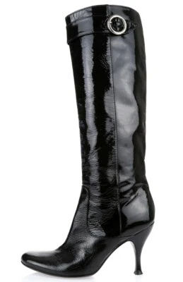 $1270 D&G DOLCE & GABBANA Negro Cuero Brillante Moda Botas hasta la rodilla Talla 39.5 Foto 1 de 4
