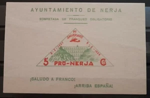 SPANISH CIVIL WAR 1938  LOCAL STAMPS (BLOCK) MNH, TOWN HALL NERJA-MALAGA - Bild 1 von 2