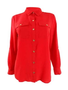 MSRP $60 Charter Club Petite Solid Button-Up Shirt Red Size PM - Picture 1 of 1