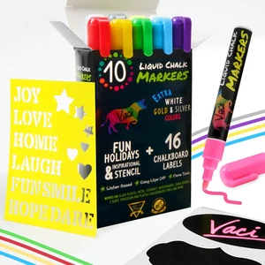 Vaci 10 Liquid Chalk Markers Set, Erasable, Reversible Tip, Multicolor - Picture 1 of 6