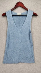 AUSTIN REED SLEEVELESS KNIT V NECK ICE BLUE METALIC SZ XL RAYON VINTAGE - Picture 1 of 7