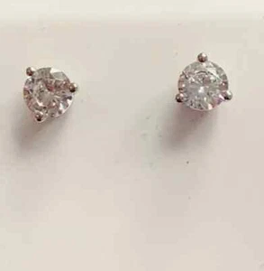1Ct Round Cut Lab Created Diamond Stud Women's Earrings 14K White Gold Plated - Picture 1 of 3