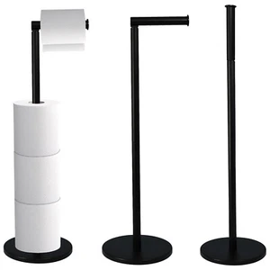 2 in 1 Toilet Paper Holder Black Bathroom Free Standing Tissue Roll Storage Rack - Picture 1 of 10