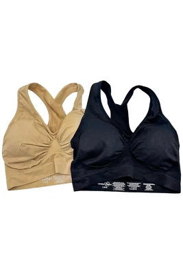 Rhonda Shear 2-pack Seamless Racerback Ahh Bra Black/Tan - Image 1 of 2