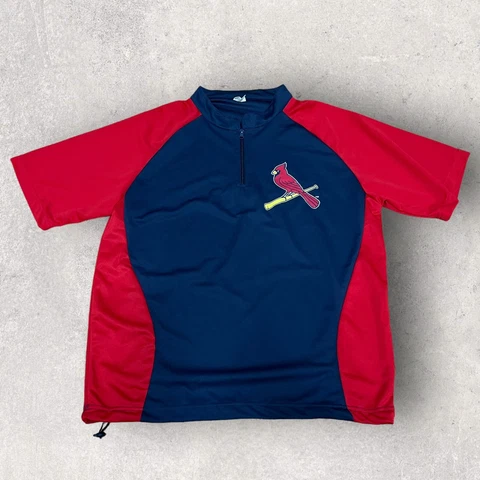 St. Louis Cardinals Shirt Mens XL Red Blue MLB Team Pullover Top 1/4 Zip Sports Cover