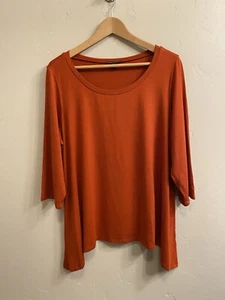 EILEEN FISHER Women’s Sz XL Rust Color Long Sleeve Sharkbite Hemline Top Blouse - Picture 1 of 18