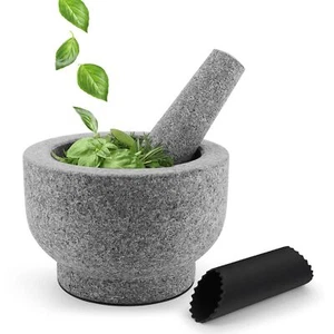 Granite Mortar and Pestle Set 2 Cup Capacity with Garlic Peeler and Non-Slip Mat - Picture 1 of 8