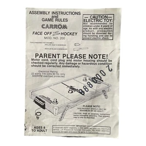Vintage CARROM Face Off Hockey Model 200 Assembly Instructions & Game Rules - Picture 1 of 1