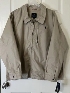 U.S. POLO ASSN Golf Jacket Mens 3XL Beige NWT Lined Collar Full Zip Pockets - Picture 1 of 9