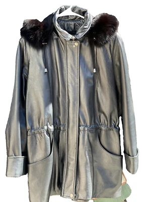Vtg Y2K Soft Leather Fur Parka Coat Damselle for Boutique Talk of the Walk  Sz L - Image 1 of 4