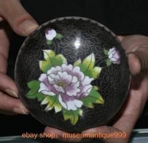 4.2" ancient Chinese black glaze Enamel flower Jewel Casket Jewellery Box - Picture 1 of 9