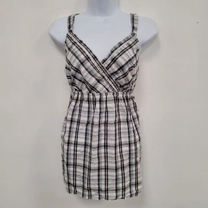 Vintage Faded Glory Womens Babydoll Y2K Tank Top Size M Plaid Preppy Smocked - Picture 1 of 9