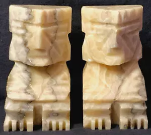 Pair of Vintage Heavy Onyx Stone Lion Figural Carved Book Ends 6" READ - Picture 1 of 15