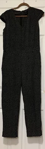 J. Crew 100% Silk Womens V-Neck Cap Sleeve Black Polka Dot Jumpsuit Size 6 - Picture 1 of 12