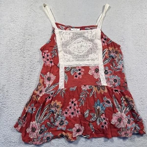 Maurices Floral Tank Top Crochet Trim Sleeveless Casual Red Medium Boho - Picture 1 of 7