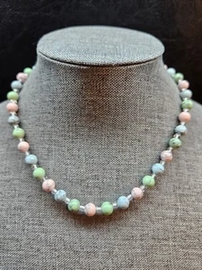 Pastel Pink, Green, Gray, And Blue Glass Beaded Magnetic Necklace - Picture 1 of 13