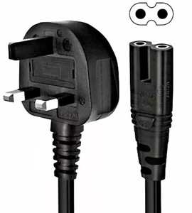 UK 3 PIN FIGURE 8 C7 MAINS POWER CABLE FOR APPLE TV ALL VERSIONS - Picture 1 of 2