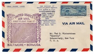 FAM 17-2 Pan American Airways Clipper Flight Baltimore MD - Bermuda w/ Cachet - Picture 1 of 2